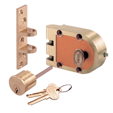 Prime-Line Bronze Deadlock with Single Cylinder and Flat Strike, Brass (Single Pack) SE 15326